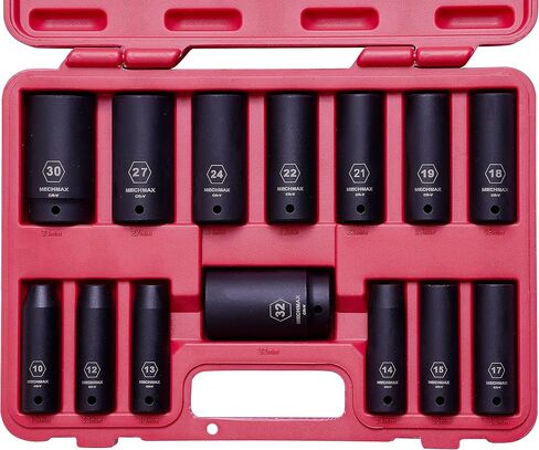 14 Piece MECHMAX Impact Socket Set 1/2 Inch Drive Deep SAE Sizes, 3/8-1-1/4 Inch 6 Point Chrome Vanadium Steel Black Phosphate Finish with Tool Box Storage Case in Saudi Arabia