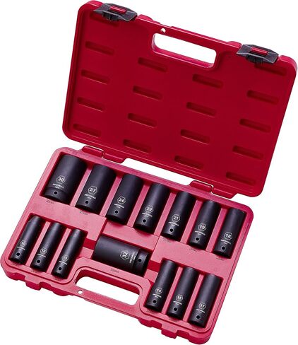 14 Piece MECHMAX Impact Socket Set 1/2 Inch Drive Deep SAE Sizes, 3/8-1-1/4 Inch 6 Point Chrome Vanadium Steel Black Phosphate Finish with Tool Box Storage Case in Saudi Arabia