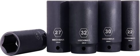 14 Piece MECHMAX Impact Socket Set 1/2 Inch Drive Deep SAE Sizes, 3/8-1-1/4 Inch 6 Point Chrome Vanadium Steel Black Phosphate Finish with Tool Box Storage Case in Saudi Arabia