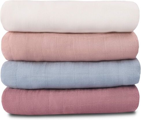 Meracorallo Muslin Swaddle Blanket, Rayon Cotton Blend, 4Pk, Neutral Tone | Silky Soft, Lightweight Breathable, 47x47 In, Receiving Blanket, Swaddle Wrap for Baby Boys Girls in Saudi Arabia