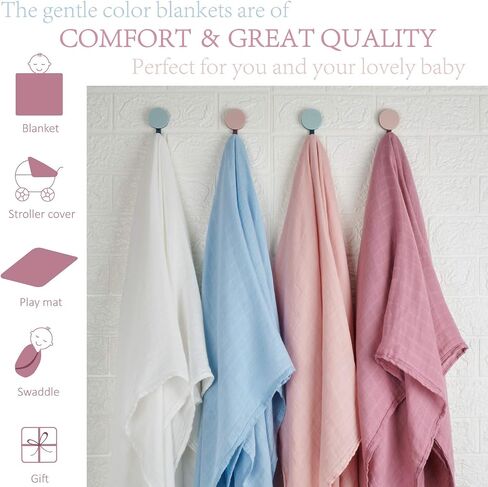 Meracorallo Muslin Swaddle Blanket, Rayon Cotton Blend, 4Pk, Neutral Tone | Silky Soft, Lightweight Breathable, 47x47 In, Receiving Blanket, Swaddle Wrap for Baby Boys Girls in Saudi Arabia