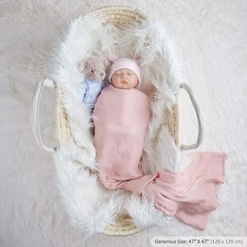 Meracorallo Muslin Swaddle Blanket, Rayon Cotton Blend, 4Pk, Neutral Tone | Silky Soft, Lightweight Breathable, 47x47 In, Receiving Blanket, Swaddle Wrap for Baby Boys Girls in Saudi Arabia