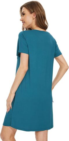 WiWi Nightgowns for Women Short Sleeve Sleepshirt Pajama Shirt Viscose from bamboo Soft Sleep Dress V-neck Nightshirt S-XXL in Saudi Arabia