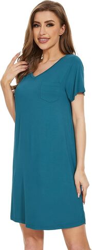 WiWi Nightgowns for Women Short Sleeve Sleepshirt Pajama Shirt Viscose from bamboo Soft Sleep Dress V-neck Nightshirt S-XXL in Saudi Arabia
