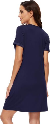 WiWi Nightgowns for Women Short Sleeve Sleepshirt Pajama Shirt Viscose from bamboo Soft Sleep Dress V-neck Nightshirt S-XXL in Saudi Arabia