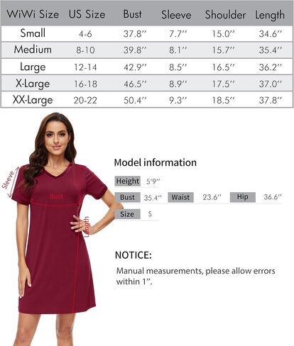 WiWi Nightgowns for Women Short Sleeve Sleepshirt Pajama Shirt Viscose from bamboo Soft Sleep Dress V-neck Nightshirt S-XXL in Saudi Arabia