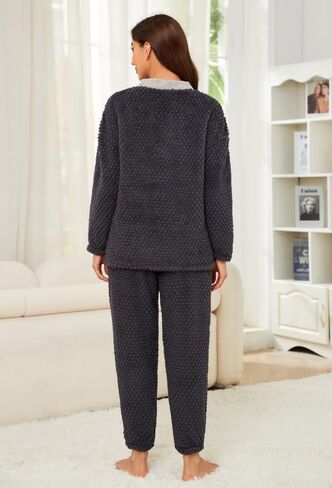 Womens Warm Pajama Sets Soft Button Down Pj Sets for Women Cute Plush loungewear Long Sleeve Sleepwear 2 Piece in Kuwait