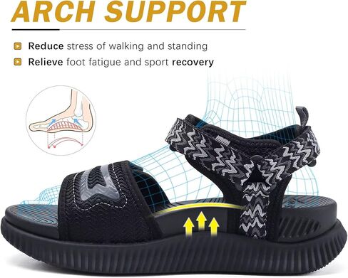 صنادل KuaiLu النسائية لتقويم العظام للمشي ودعم قوس القدم والتهاب اللفافة الأخمصية للسيدات للتعافي والرياضة في الهواء الطلق والسفر مفتوحة عند الأصابع وصنادل رياضية سميكة من الإسفنج وحزام قابل للتعديل أسود مقاس 9 in Kuwait