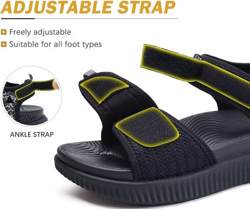 صنادل KuaiLu النسائية لتقويم العظام للمشي ودعم قوس القدم والتهاب اللفافة الأخمصية للسيدات للتعافي والرياضة في الهواء الطلق والسفر مفتوحة عند الأصابع وصنادل رياضية سميكة من الإسفنج وحزام قابل للتعديل أسود مقاس 9 in Kuwait