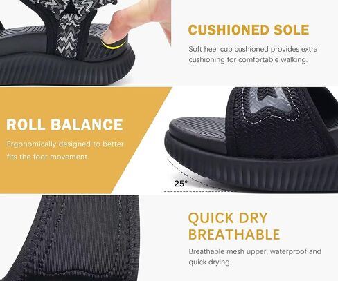 صنادل KuaiLu النسائية لتقويم العظام للمشي ودعم قوس القدم والتهاب اللفافة الأخمصية للسيدات للتعافي والرياضة في الهواء الطلق والسفر مفتوحة عند الأصابع وصنادل رياضية سميكة من الإسفنج وحزام قابل للتعديل أسود مقاس 9 in Kuwait