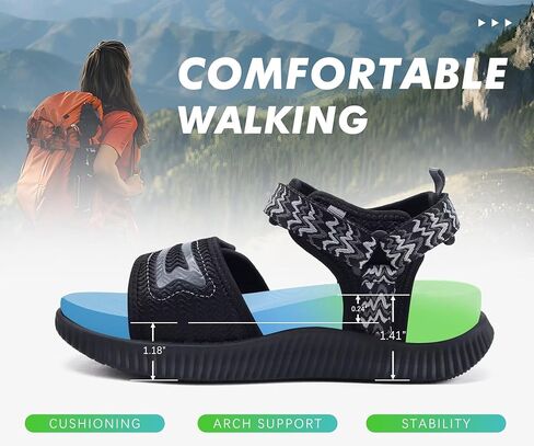 صنادل KuaiLu النسائية لتقويم العظام للمشي ودعم قوس القدم والتهاب اللفافة الأخمصية للسيدات للتعافي والرياضة في الهواء الطلق والسفر مفتوحة عند الأصابع وصنادل رياضية سميكة من الإسفنج وحزام قابل للتعديل أسود مقاس 9 in Kuwait