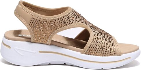 Bernal Women's Fashion Walking Sandals Comfortable Cushion Open-Toe Shoes Slip-On Platrorm Sandals with Diamonds in Kuwait
