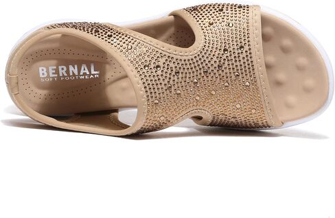 Bernal Women's Fashion Walking Sandals Comfortable Cushion Open-Toe Shoes Slip-On Platrorm Sandals with Diamonds in Kuwait