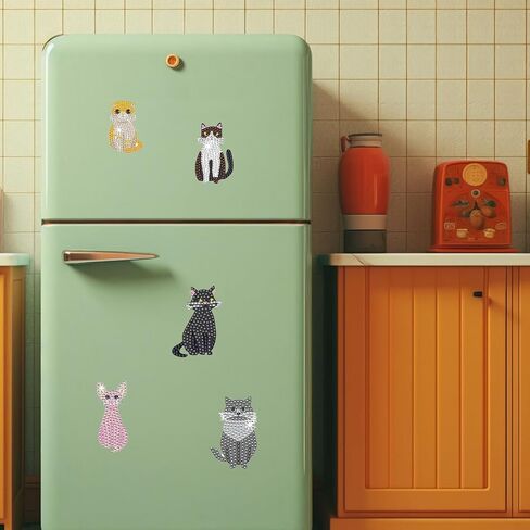 Hudestail 12 pcs Cat Diamond Painting Refrigerator Magnets, DIY Crafts Diamond Art for Beginners, Diamond Magnets Fridge, Classroom Photo Displays Home Classroom Creative Decorations Mosaic Gifts in Saudi Arabia