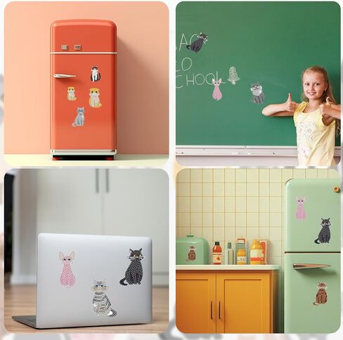 Hudestail 12 pcs Cat Diamond Painting Refrigerator Magnets, DIY Crafts Diamond Art for Beginners, Diamond Magnets Fridge, Classroom Photo Displays Home Classroom Creative Decorations Mosaic Gifts in Saudi Arabia