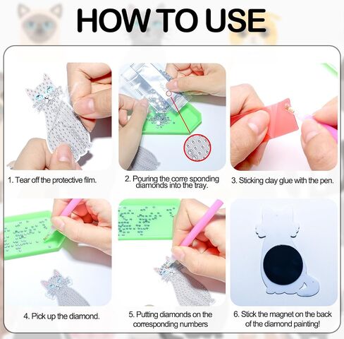 Hudestail 12 pcs Cat Diamond Painting Refrigerator Magnets, DIY Crafts Diamond Art for Beginners, Diamond Magnets Fridge, Classroom Photo Displays Home Classroom Creative Decorations Mosaic Gifts in Saudi Arabia