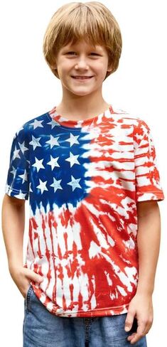 BesserBay Boys and Girls 4th of July American Flag Patriotic Short Sleeve Shirt 4-14 Years in Saudi Arabia