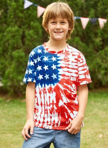 BesserBay Boys and Girls 4th of July American Flag Patriotic Short Sleeve Shirt 4-14 Years in Saudi Arabia