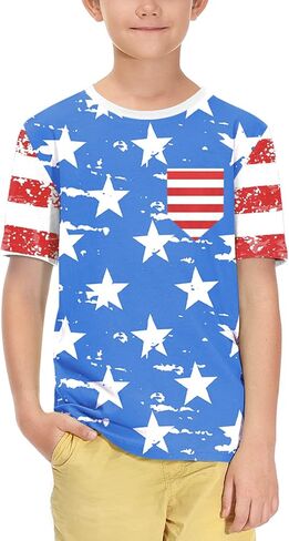 BesserBay Boys and Girls 4th of July American Flag Patriotic Short Sleeve Shirt 4-14 Years in Saudi Arabia
