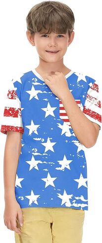 BesserBay Boys and Girls 4th of July American Flag Patriotic Short Sleeve Shirt 4-14 Years in Saudi Arabia