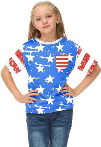 BesserBay Boys and Girls 4th of July American Flag Patriotic Short Sleeve Shirt 4-14 Years in Saudi Arabia