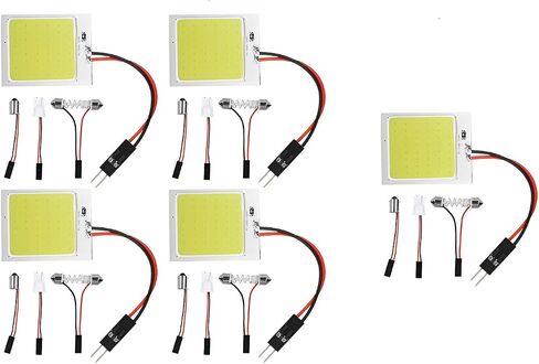 5-Pack Universal 48SMD COB LED لمبات إضاءة لوحة القبة الداخلية للسيارة باللون الأبيض 12 فولت، إحضار محول 5X BA9S T10 FESTON in Kuwait