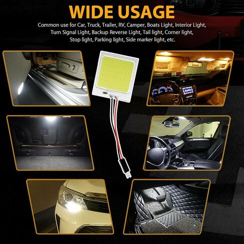 5-Pack Universal 48SMD COB LED لمبات إضاءة لوحة القبة الداخلية للسيارة باللون الأبيض 12 فولت، إحضار محول 5X BA9S T10 FESTON in Kuwait