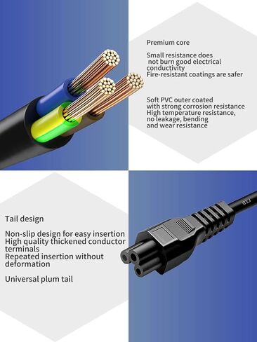 سلك طاقة للكمبيوتر المحمول Generic 3 Prong AC Power Cord قياسي أسود عالمي 250 فولت 10 أمبير 1080 4K شاشة كمبيوتر تلفزيون مناسبة مناسبة لكابل شاحن الكمبيوتر المحمول Lenovo Dell HP Sony وسلك طاقة احتياطي in Kuwait