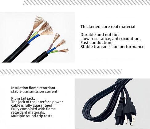 سلك طاقة للكمبيوتر المحمول Generic 3 Prong AC Power Cord قياسي أسود عالمي 250 فولت 10 أمبير 1080 4K شاشة كمبيوتر تلفزيون مناسبة مناسبة لكابل شاحن الكمبيوتر المحمول Lenovo Dell HP Sony وسلك طاقة احتياطي in Kuwait