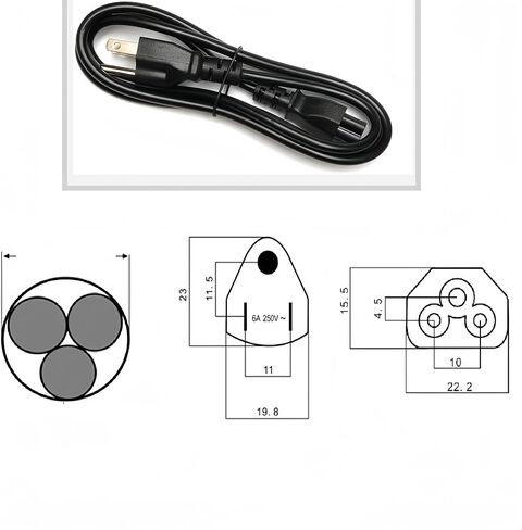 سلك طاقة للكمبيوتر المحمول Generic 3 Prong AC Power Cord قياسي أسود عالمي 250 فولت 10 أمبير 1080 4K شاشة كمبيوتر تلفزيون مناسبة مناسبة لكابل شاحن الكمبيوتر المحمول Lenovo Dell HP Sony وسلك طاقة احتياطي in Kuwait