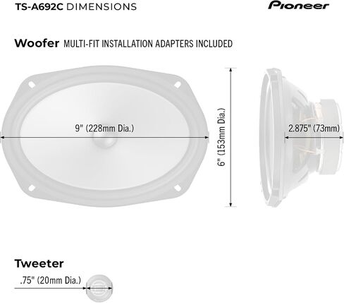 PIONEER TS-A692C A Series 6" x 9" 450 W Max Power, Carbon/Mica-Reinforced IMPP Cone, 20mm PI Tweeter - Component Speakers (Pair),Gray in Kuwait