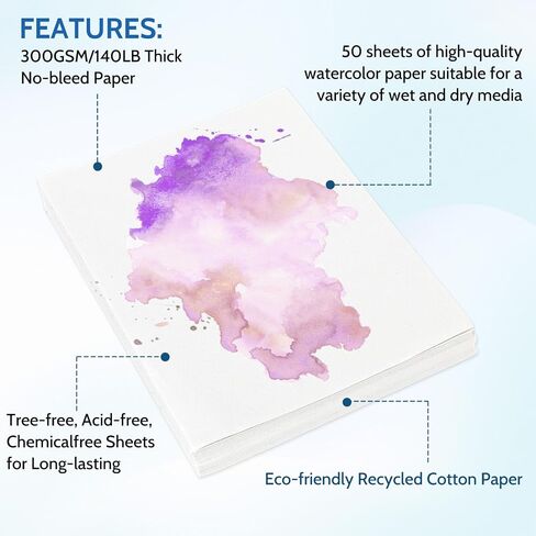 50 Sheets Watercolor Paper, Paper for Painting Water Color Paper Drawing Paper Watercolor Paper Watercolor Art Paper Paint Paper for Watercolor Drawing for Student Artist in Saudi Arabia