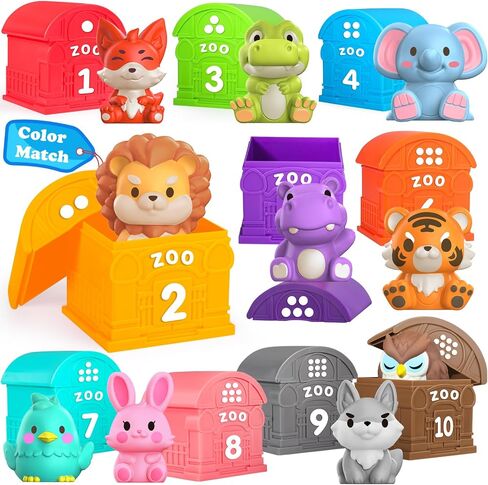 Oriate Sensory Learning Toys for Toddler Age 1,2,3, 20Pcs Safari Animal Learning Toy for Counting Sorting, Zoo Animals Educational Finger Puppets Stacking Montessori Toys, Babies Birthday Gift 12M+ in Saudi Arabia