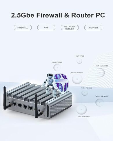 VENOEN Fanless N100 Mini PC 2.5Gbe 4 LAN Port, Firewall Appliance Router PC, i225 NICs, Alder Lake, 8GB DDR5 RAM 128GB SSD, HD, DP, WiFi, SIM Card Slot, Auto Power On, W 11 / Firewall Software in Saudi Arabia