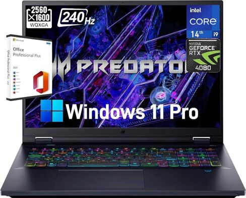 acer Predator Helios 18 Gaming Laptop - Intel 24-Core i9-14900HX, RTX 4080, 18" 2.5K IPS 240Hz Display, 64GB DDR5, 4TB SSD, Backlit Keyboard, Windows 11 Pro &Microsoft Office Lifetime License, Wi-Fi 7 in Saudi Arabia