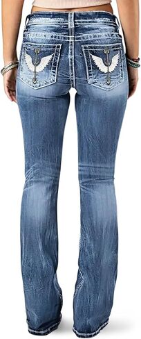 High Waisted Bell Bottom Jeans for Women Embroidered Stretch Flare Jeans Blue Wide Leg Jeans in Saudi Arabia