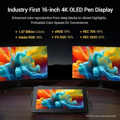 Xencelabs Pen Display 16 Essentials، تابلت رسم 4K OLED مع شاشة، شاشة رسم رسومية محمولة رفيعة للغاية مع مقاسين من الأقلام لنظام Win/Mac/Linux، أسود in Kuwait