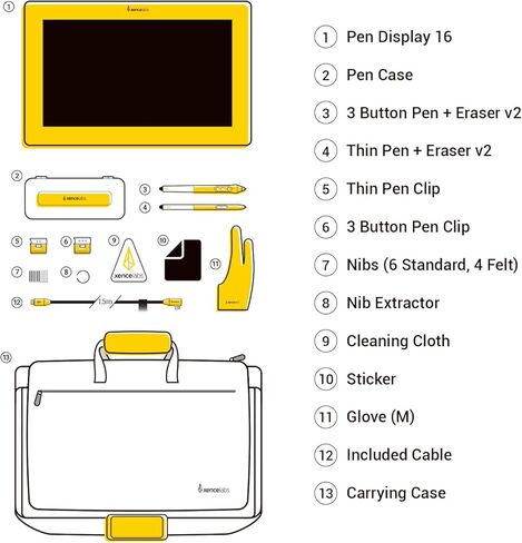 Xencelabs Pen Display 16 Essentials، تابلت رسم 4K OLED مع شاشة، شاشة رسم رسومية محمولة رفيعة للغاية مع مقاسين من الأقلام لنظام Win/Mac/Linux، أسود in Kuwait