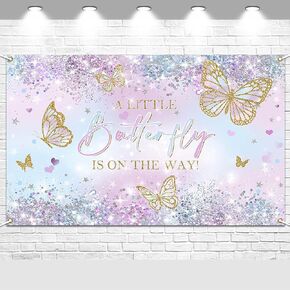 Avezano Butterfly Baby Shower Decorations Purple A Little Butterfly is On The Way Party Decorations Pastel Butterfly Baby Shower Banner Backdrop for Girls 70.8x43.3 inch