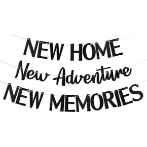 New Home New Adventure New Memories Banner - Housewarming Party Decorations, The Beginning of New Chapter, New Home Decor Black Glitter