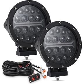 Round LED Offroad Lights 7 Inch 70W Spot Beam LED Driving Light with High Low Beam & Amber DRL with Wiring Harness Kit for Off Road 4x4 Car Pickup Truck ATV