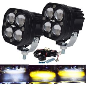 Car Led Light Pods 3 Inch LED Driving Fog Lights Amber Yellow White 2pcs 80W Offroad Dual Color with Wiring Harness 12V DC