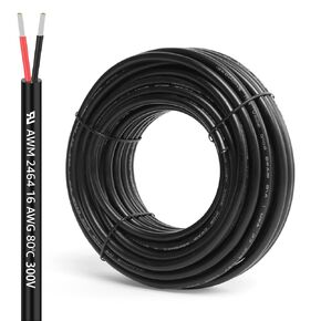 50FT 16AWG Electrical Wire, 16 Gauge 2 Conductor Stranded PVC Cord Tinned Copper Low Voltage Cable, Flexible Extension Power Cord for LED Strips, Indoor Lamps, Landscape Lighting, Automotive