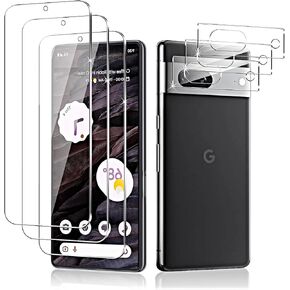 3+3 Pack Screen Protector for Google Pixel 7A 6.1 inch with 3 Pack Camera Lens Protector, HD Clear Tempered Glass, Bubble Free, Easy Installation, High Sensitivity, Case Friendly