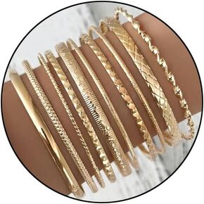 Layered Chunky Gold Bracelets Set for Women Boho Geometric Stackable Bangle Cuff Bracelet Vintage Minimalist Statement Bracelet Dainty Jewelry Gift