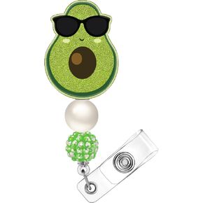Plifal Badge Reel Retractable for Nurse Cute Nursing ID Badge Holder Accessories with Alligator Clip Avocado Cute Acrylic Beaded Badge Reel for Office Student Social Worker Hospital