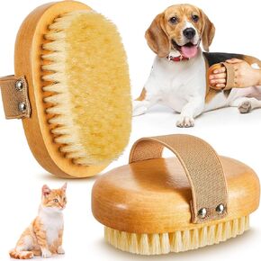 Suclain 2 Pcs Soft Dog Brush Boar Bristle Pet Brush for Short Haired Puppy and Cats with Band, Reduce Shedding, Dog Reduces Stress and Easy to Hold on Your Wrist, Ideal Grooming Supplies