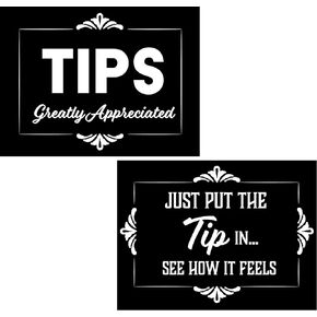 Tips Greatly Appreciated and Just Put The Tip in - 3x4 All Weather Vinyl Decal Stickers- Tip Your Waiter Waitresses Cash Tipping Jar Billfold Check Presenter Driver Cars Laptop