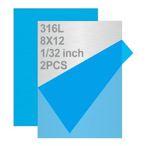 2PCS 316L Stainless Steel Sheets Plate 8"x12"x1/32", 316 Metal Stainless Steel Sheet Strip Plate (Brushed Finish) for Industry Machinery, DIY Engineer, DecorationL