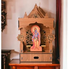Wooden Temple for Home Premium 3D Cutwork Design GKD Mandir for Office Table with Storage Drawer and Pooja Stand for Home Wall Mount (DIY)(ecofriendly)(24x13inch)